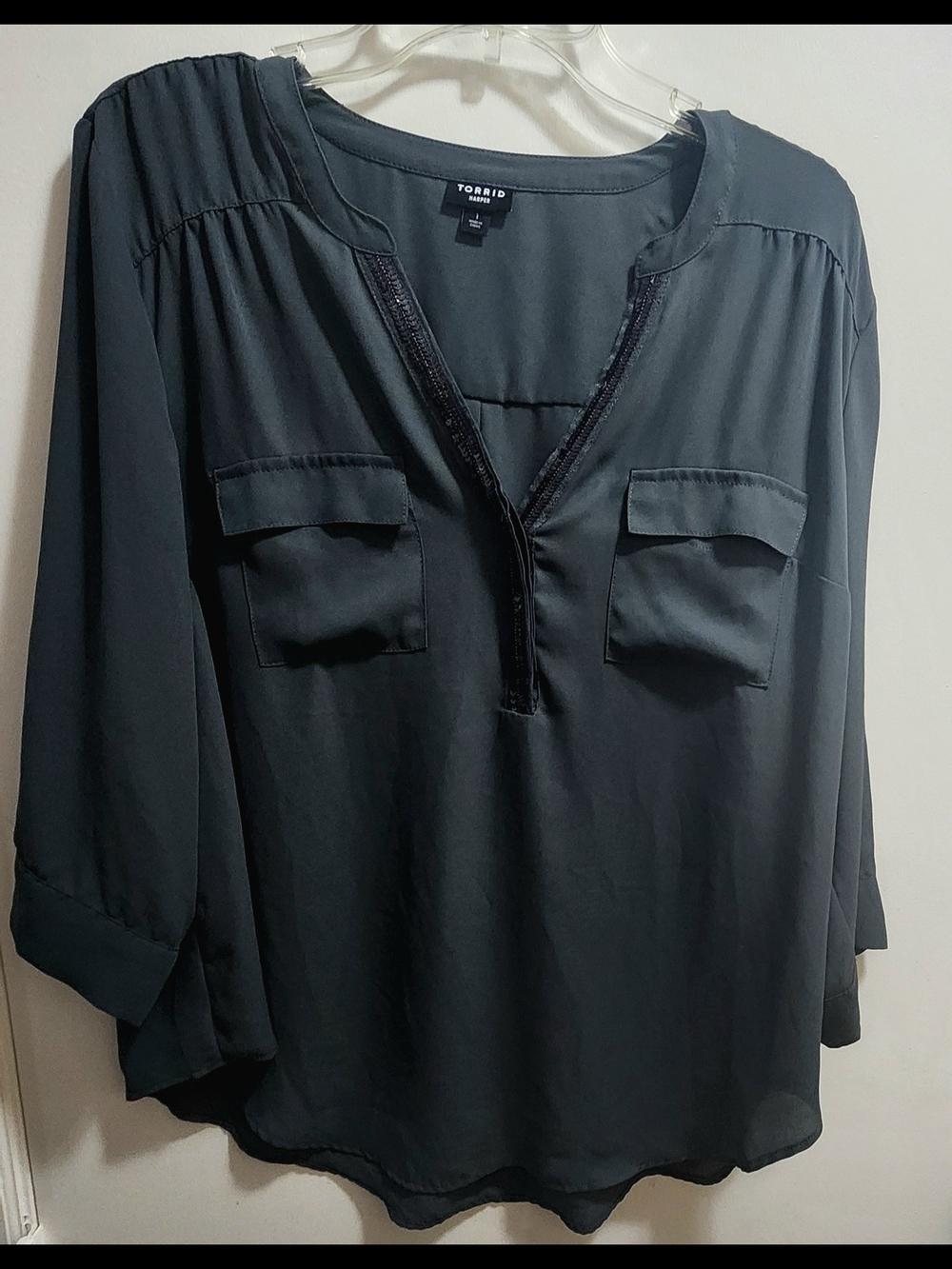 Torrid Gray Harper Button Blouse Size 1 (Plus)